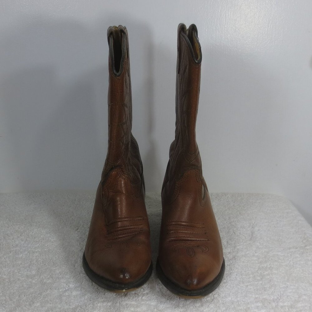 70s Biltrite Shoes Brown Vintage Cowgirl Boots Top Stitched Made in USA Size 6